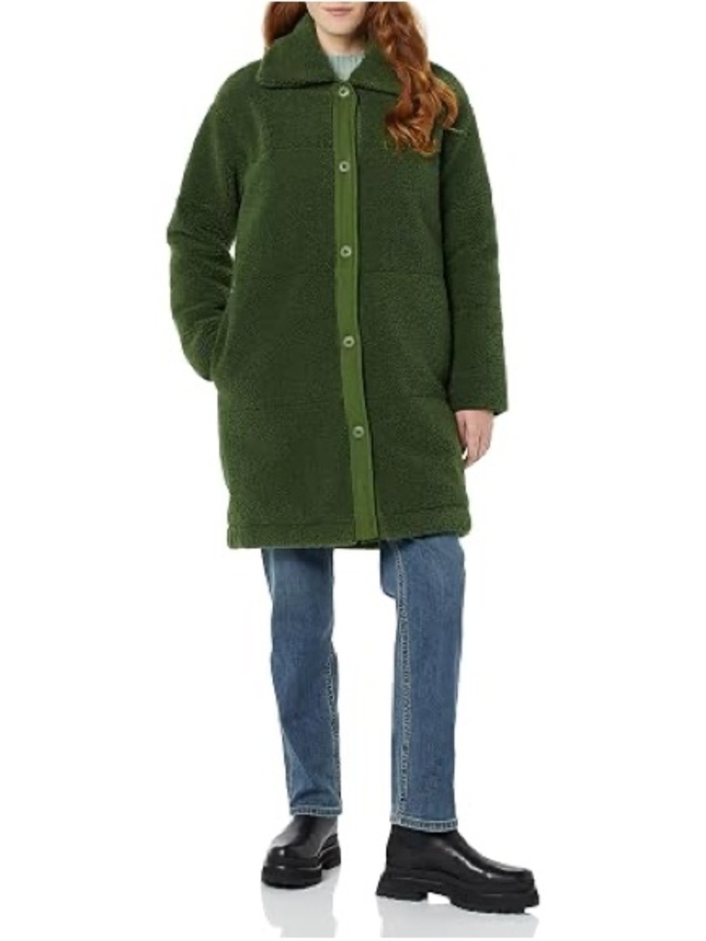 New Green Teddy Bear Sherpa Long Coat XS